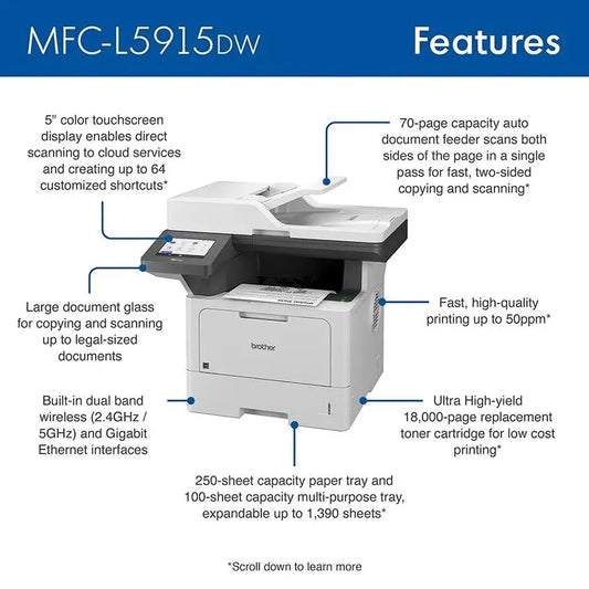 Brother MFC-L5915DW Business Monochrome Laser All-in-One Printer
