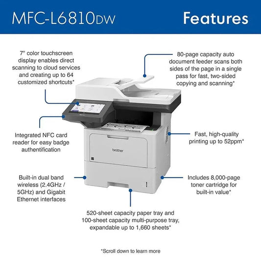 Brother MFC-L6810DW Enterprise Monochrome Laser All-in-One Printer