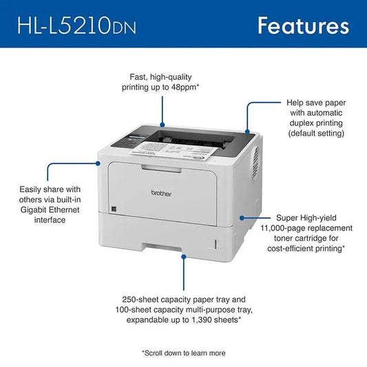 Brother HL-L5210DN Business Monochrome Laser Printer with Duplex Printing