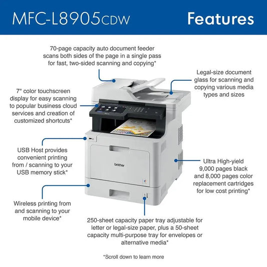 Brother MFC-L8905CDW Business Wireless Color Laser All-in-One Printer