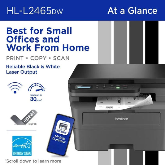 Brother RHLL2465DW Compact Monochrome Laser Multi-Function Printer with Duplex Printing, Refurbished