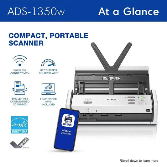 Brother ADS-1350W Wireless Compact Desktop Scanner