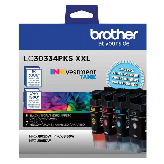 Brother Genuine LC30334PKS INKvestment Super High Yield 4 Pack (C/M/Y/BK) Ink Cartridges