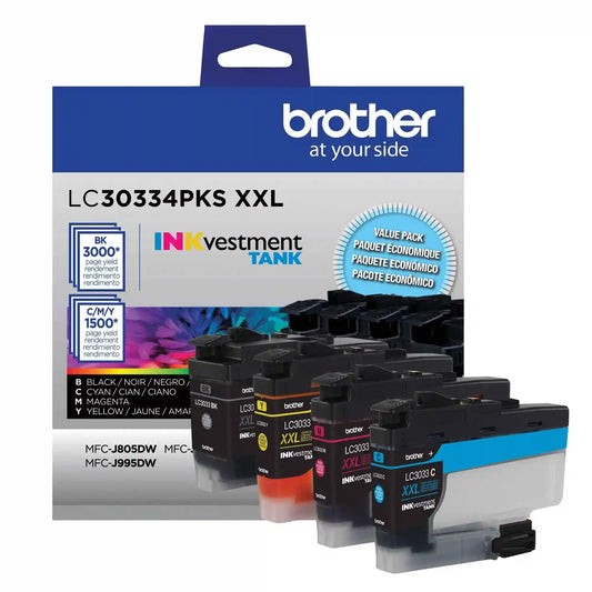 Brother Genuine LC30334PKS INKvestment Super High Yield 4 Pack (C/M/Y/BK) Ink Cartridges