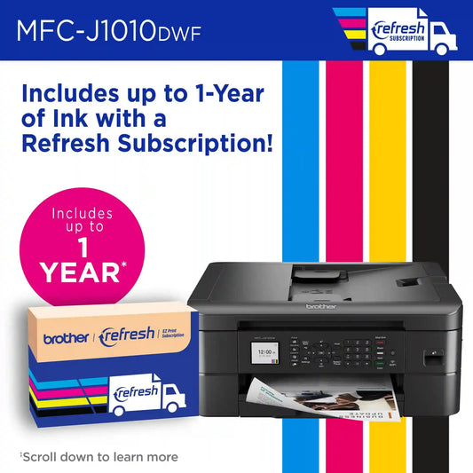 Brother MFC-J1010DW Wireless Color Inkjet All-in-One Printer with Refresh Bundle