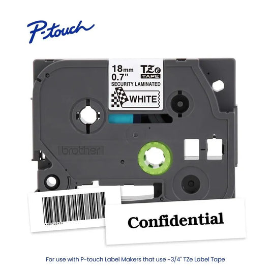 TZeSE4 P-touch Black Print on White Tamper Evident Laminated Label Tape