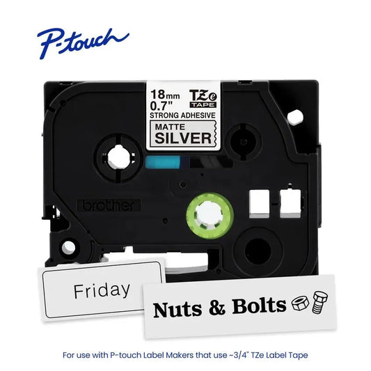 TZeS941 P-touch Black Print on Matte Silver Strong Adhesive Laminated Label Tape