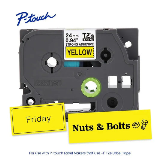 TZeS651 P-touch Black Print on Yellow Strong Adhesive Laminated Label Tape