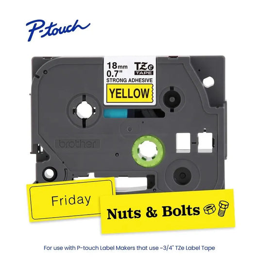 TZeS641 P-touch Black Print on Yellow Strong Adhesive Laminated Label Tape