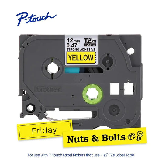 TZeS631 P-touch Black Print on Yellow Strong Adhesive Laminated Label Tape