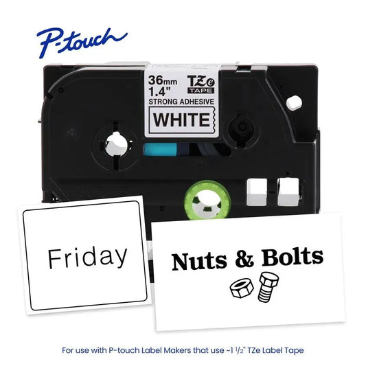 TZeS261 P-touch Black Print on White Strong Adhesive Laminated Label Tape