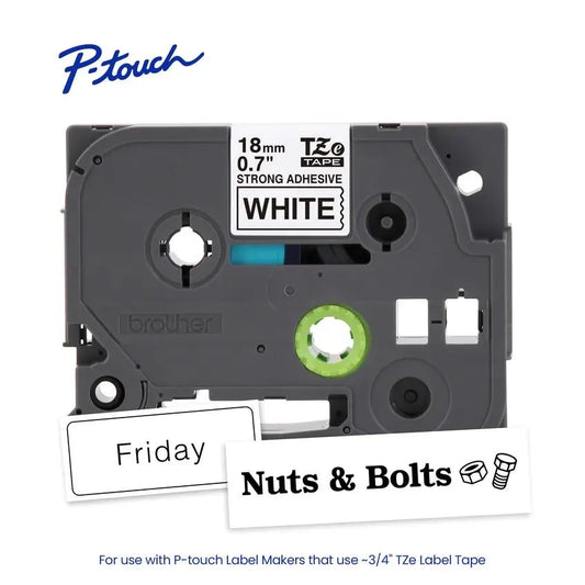TZeS241 P-touch Black Print on White Strong Adhesive Laminated Label Tape