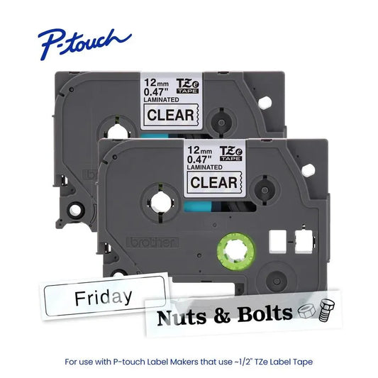 TZe1312PK P-touch Black Print on Clear Laminated Label Tape