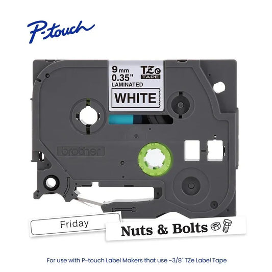 TZe221 P-touch Black Print on White Laminated Label Tape