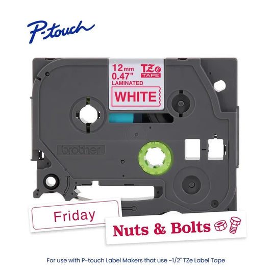 TZe232 P-touch Red Print on White Laminated Label Tape