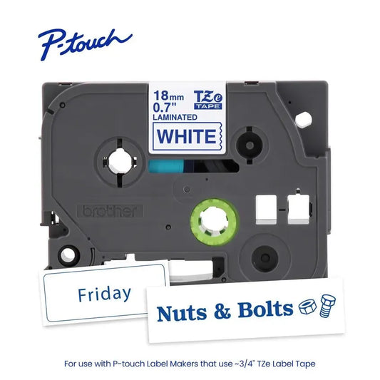 TZe243 P-touch Blue Print on White Laminated Label Tape