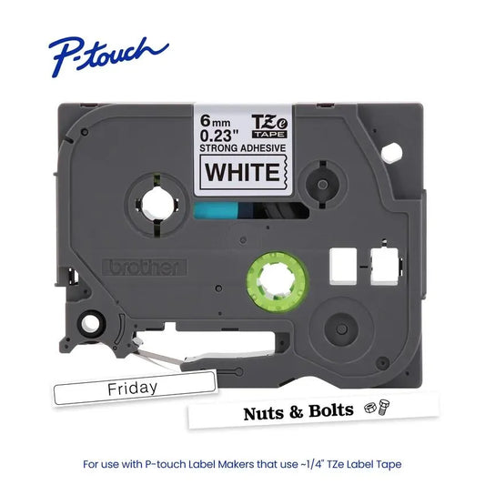 TZeS211 P-touch Black Print on White Strong Adhesive Laminated Label Tape