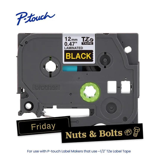 TZe334 P-touch Gold Print on Black Laminated Label Tape