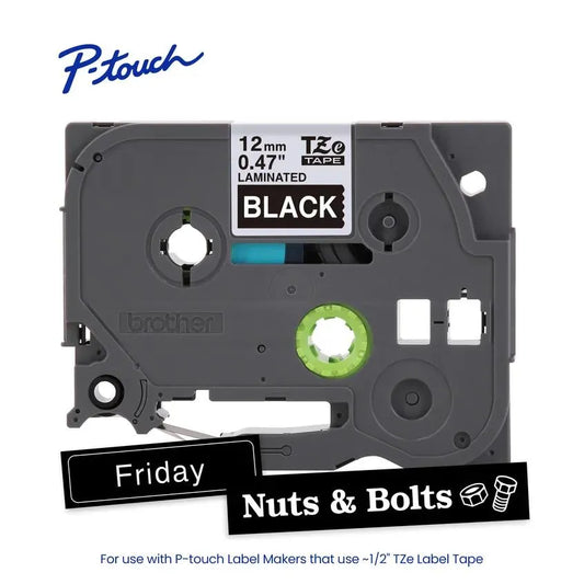 TZe335 P-touch White Print on Black Laminated Label Tape