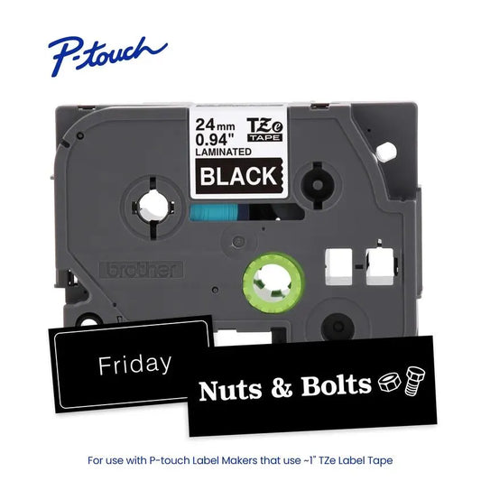 TZe355 P-touch White Print on Black Laminated Label Tape