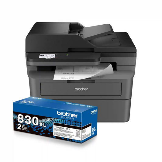 Brother MFC-L2820DW Wireless Compact Monochrome Laser All-in-One Printer with TN830XL 2PK