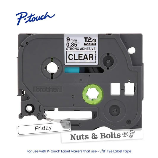 TZeS121 P-touch Black Print on Clear Strong Adhesive Laminated Label Tape