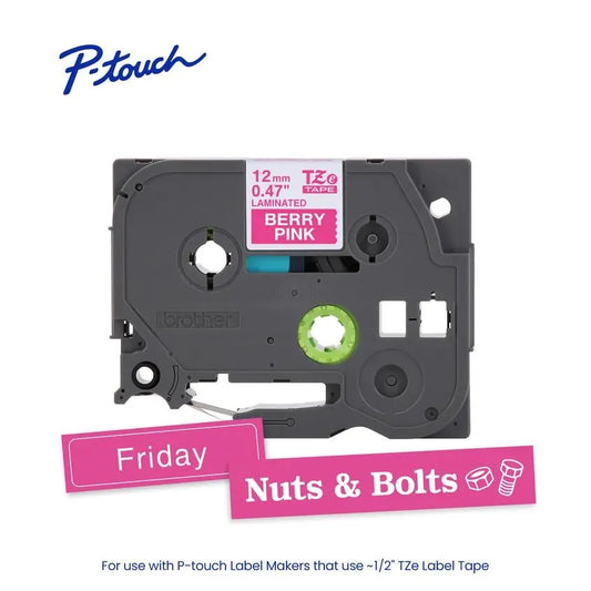 TZeMQP35 P-touch White Print on Berry Pink Laminated Label Tape