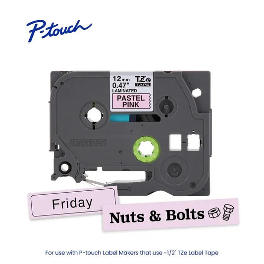 TZeMQE31 P-touch Black Print on Pastel Pink Laminated Label Tape