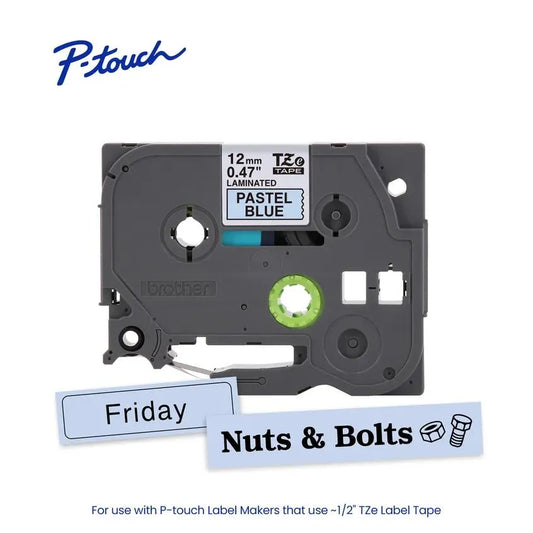 TZeMQ531 P-touch Black Print on Pastel Blue Laminated Label Tape