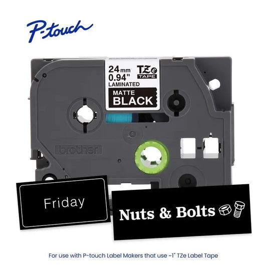 TZeM355 P-touch White Print on Black Premium Matte Laminated Label Tape