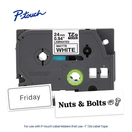 TZeM251 P-touch Black Print on White Premium Matte Laminated Label Tape