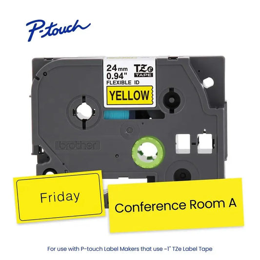 TZeFX651 P-touch Black Print on Yellow Flexible ID Laminated Label Tape