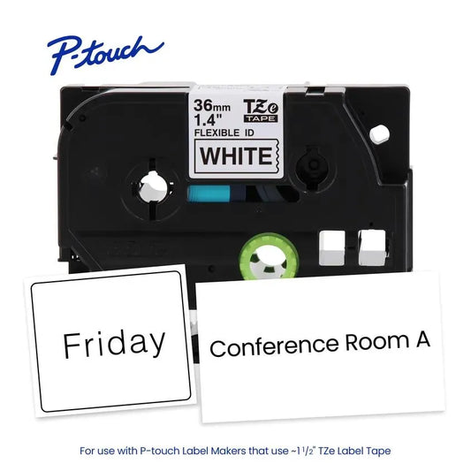TZeFX261 P-touch Black Print on White Flexible ID Laminated Label Tape
