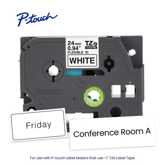 TZeFX251 P-touch Black Print on White Flexible ID Laminated Label Tape