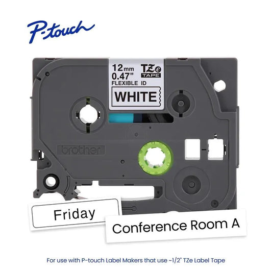 TZeFX231 P-touch Black Print on White Flexible ID Laminated Label Tape