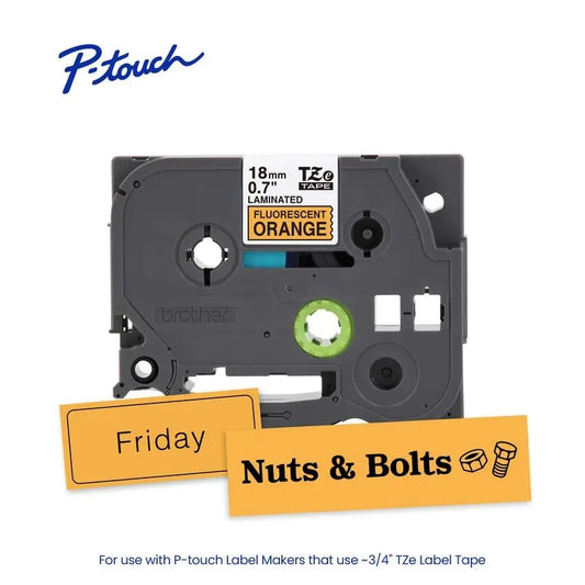 TZeB41 P-touch Black Print on Fluorescent Orange Laminated Label Tape