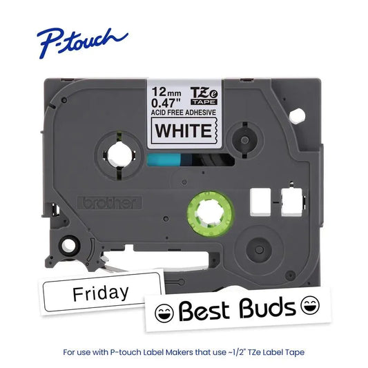 TZeAF231 P-touch Black Print on White Acid Free Laminated Label Tape
