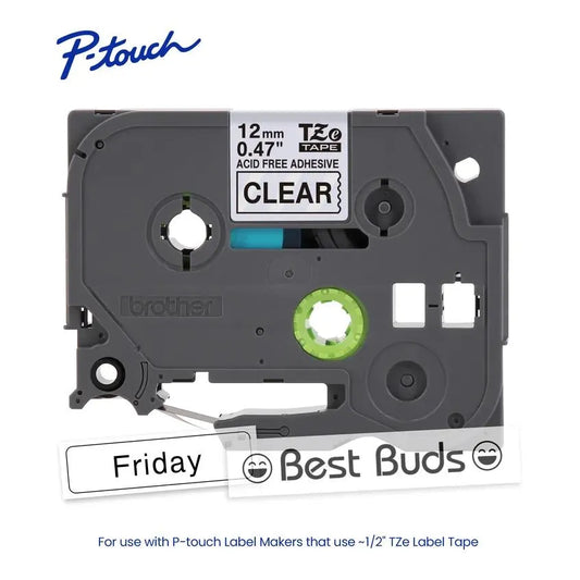 TZeAF131 P-touch Black Print on Clear Acid Free Laminated Label Tape