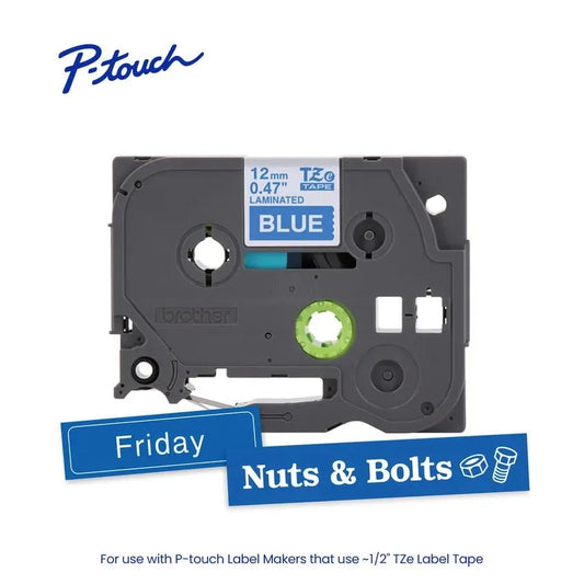 TZe535 P-touch White Print on Blue Laminated Label Tape