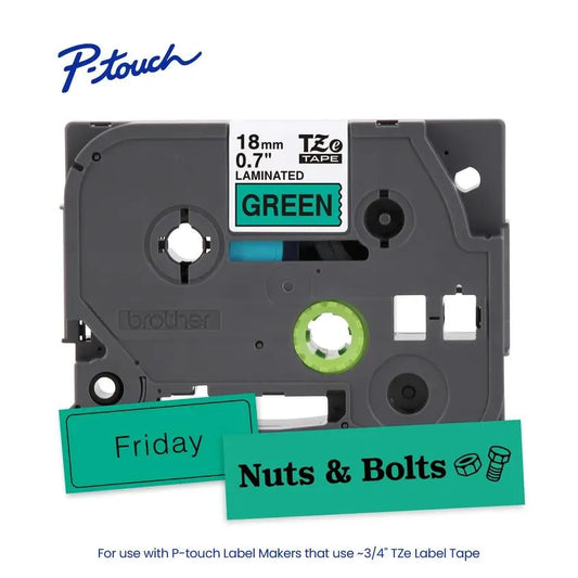 TZe741 P-touch Black Print on Green Laminated Label Tape