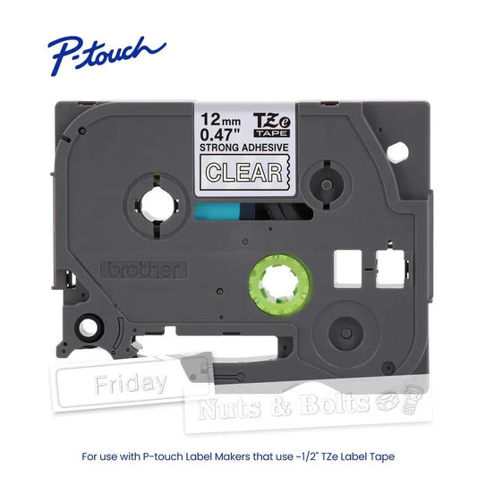 TZeS135 P-touch White Print on Clear Strong Adhesive Laminated Label Tape