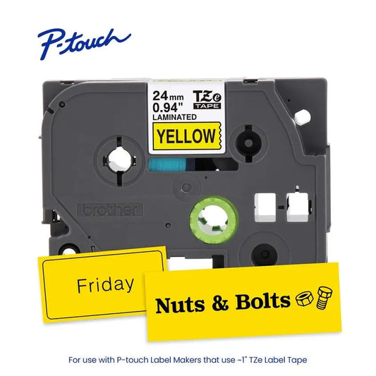 TZe651 P-touch Black Print on Yellow Laminated Label Tape