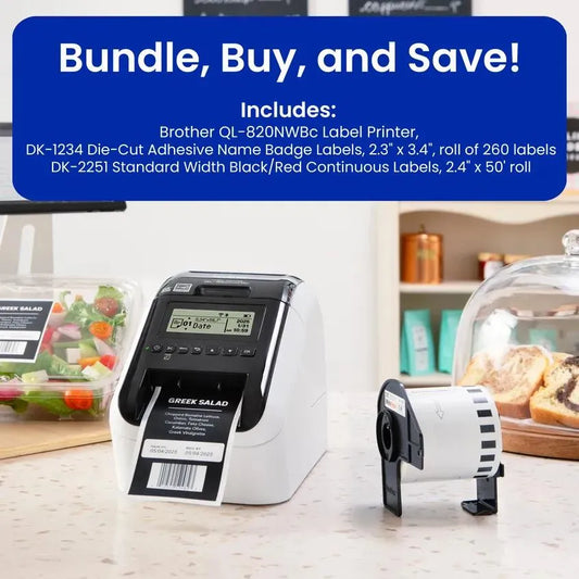 Brother QL-820NWBCV2 Label Printer Bundle with 2 rolls of Genuine DK Label Tapes