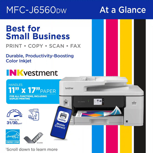 Brother MFC-J6560DW Wireless INKvestment Color Inkjet All-in-One Printer