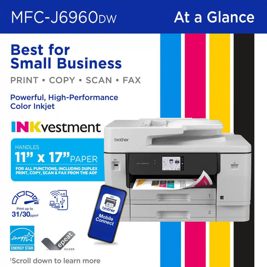 Brother MFC-J6960DW Wireless INKvestment Color Inkjet All-in-One Printer