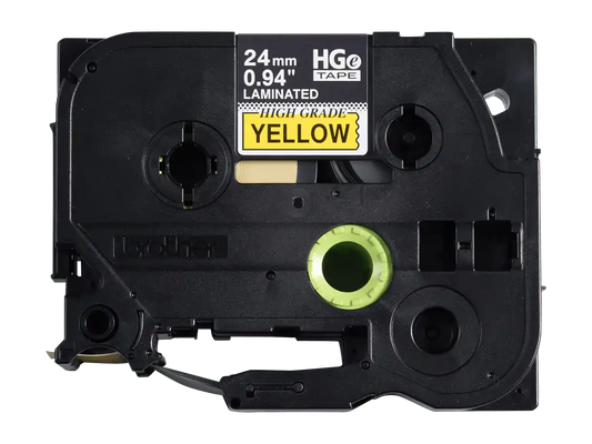 24mm (0.94") Black on Yellow HGE Tape With Standard Adhesive 8m (26.2 Ft) - 5 Pack