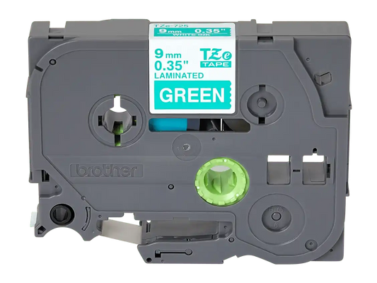 9mm (0.35") White on Green tape for P-Touch, 8m (26.2 ft)
