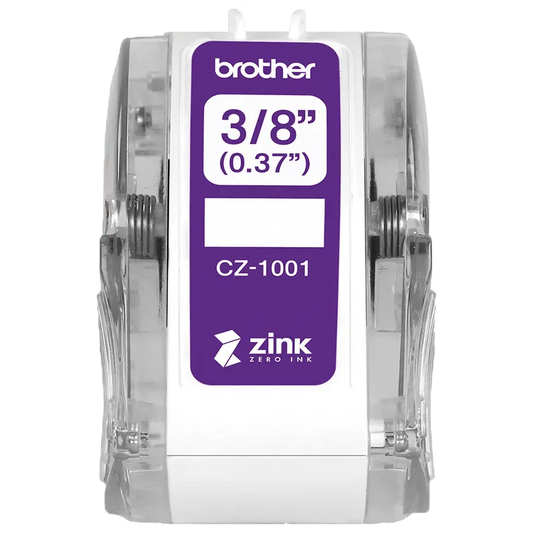 Brother Genuine CZ-1001 3/8” (0.37”) 9mm wide x 16.4 ft. (5 m) long label roll featuring ZINK® Zero Ink technology