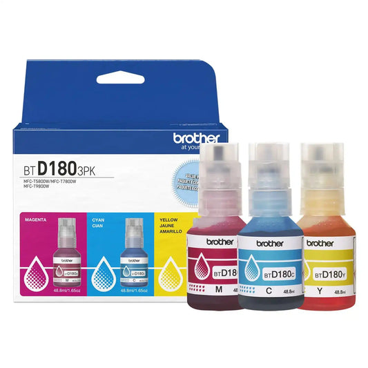 Brother Genuine BTD1803PKS 3-Pack High Yield Cyan, Magenta and Yellow Ink Bottles