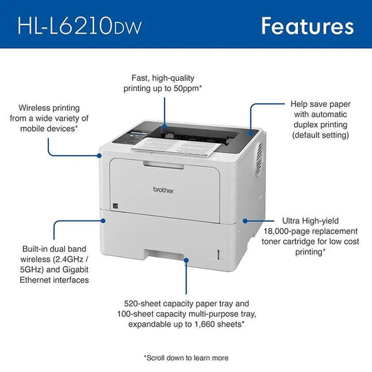 Brother HL-L6210DW Business Monochrome Laser Printer